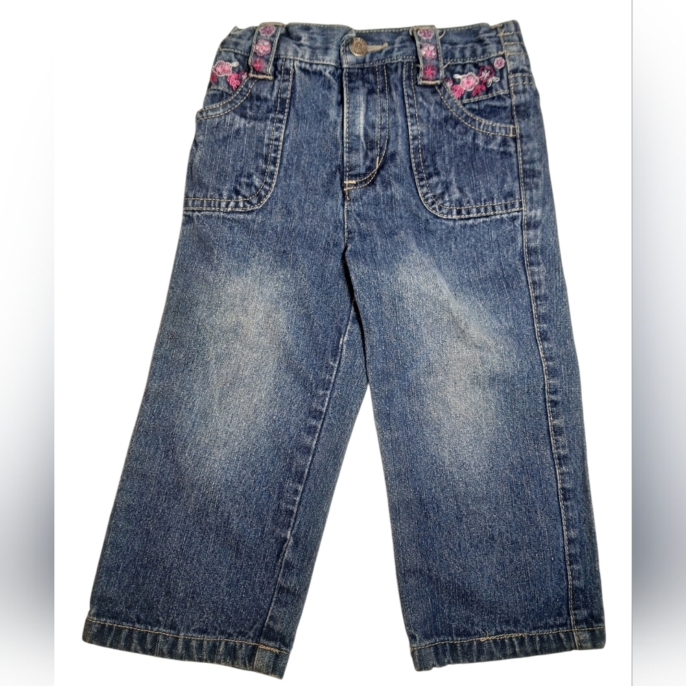 Girls Faded Glory Embroidered Denim Floral 90s Y2K Cotton Jeans 24 Months